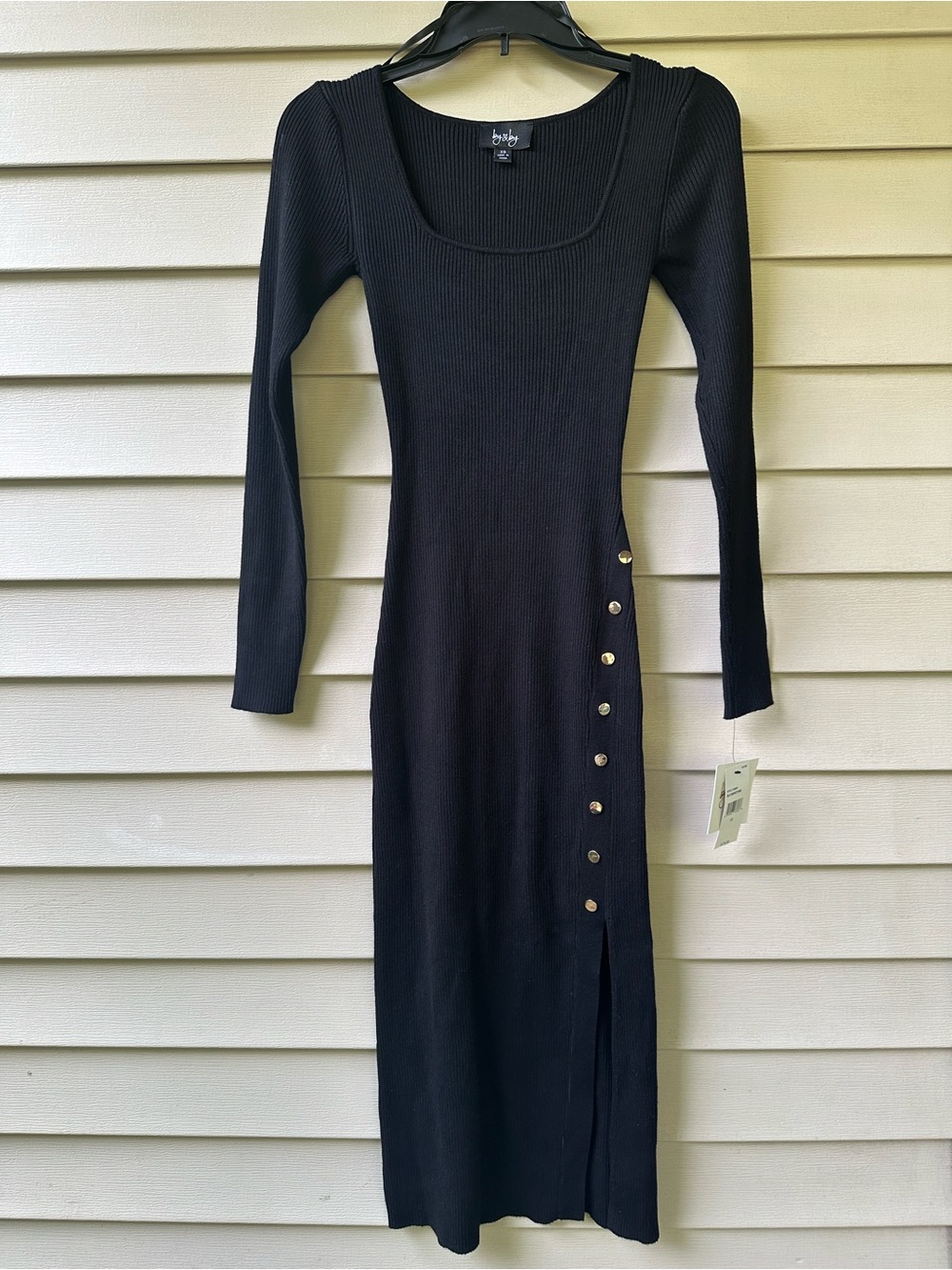 By & By Long Sleeve Midi Dress with Side Button Detail